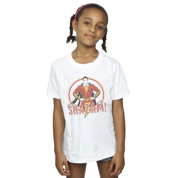 DC Comics Girls Shazam Retro Circle Distressed Cotton T-Shirt