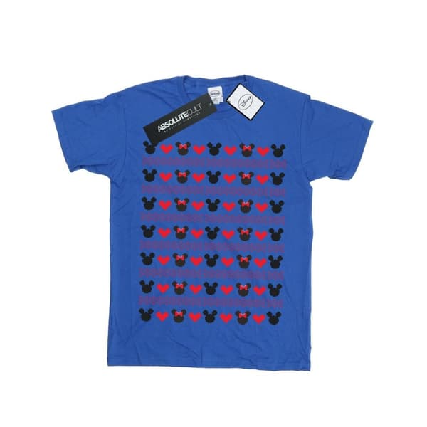 Disney Girls Mickey And Minnie Christmas Hearts Cotton T-Shirt Royal Blue 9-11 Years