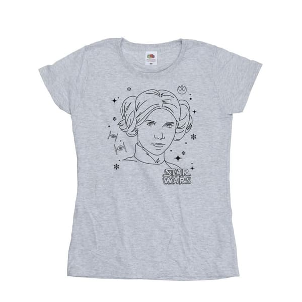 Star Wars Womens/Ladies Episode IV: A New Hope Leia Christmas Sketch Cotton T-Shirt