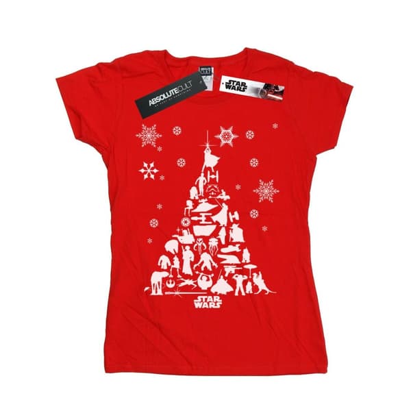 Star Wars T-shirt i bomull med julgran för kvinnor/damer Red M