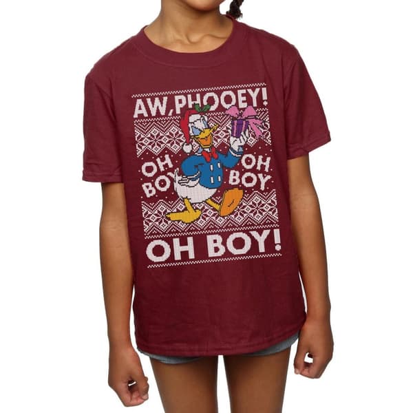 Disney Girls Donald Duck Christmas Fair Isle Cotton T-Shirt