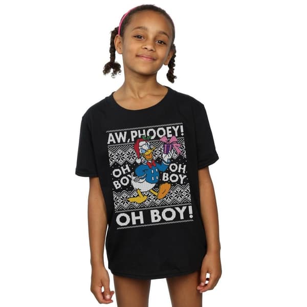 Disney Girls Donald Duck Christmas Fair Isle Cotton T-Shirt