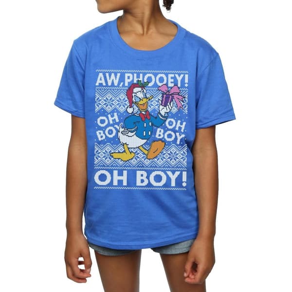 Disney Girls Donald Duck Christmas Fair Isle Cotton T-Shirt