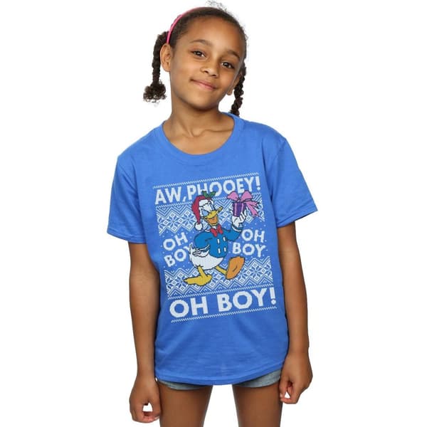 Disney Girls Donald Duck Christmas Fair Isle Cotton T-Shirt