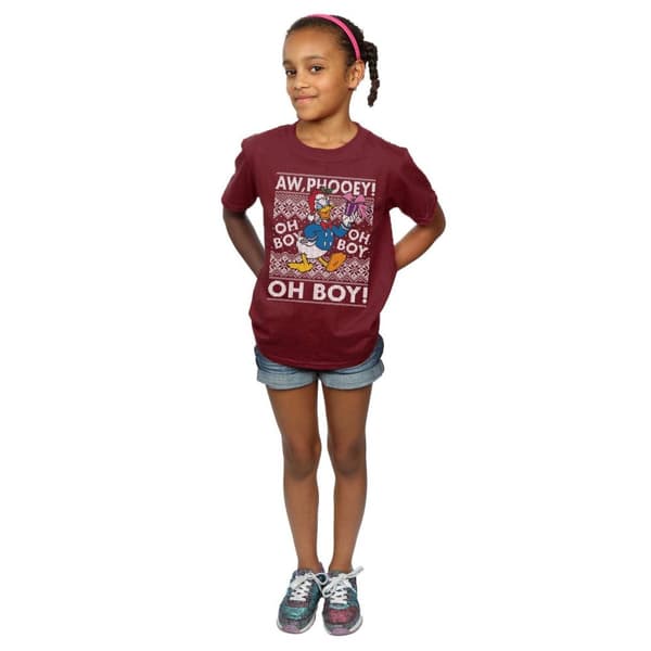 Disney Girls Donald Duck Christmas Fair Isle Cotton T-Shirt
