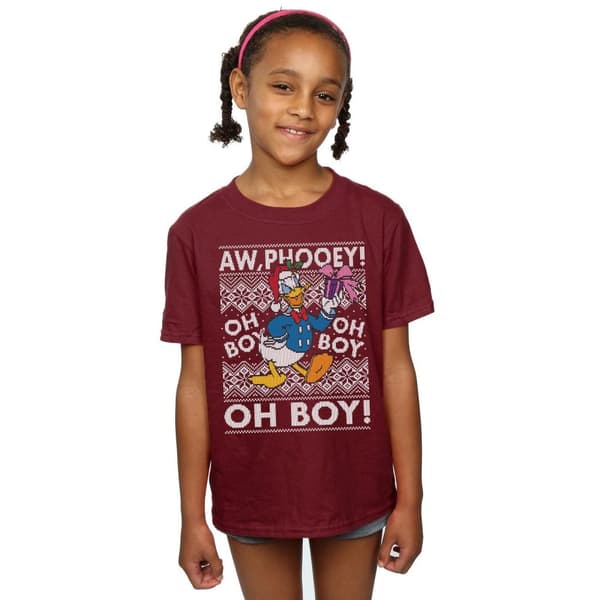 Disney Girls Donald Duck Christmas Fair Isle Cotton T-Shirt