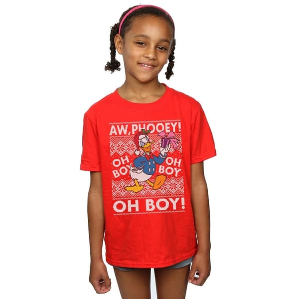 Disney Girls Donald Duck Christmas Fair Isle Cotton T-Shirt