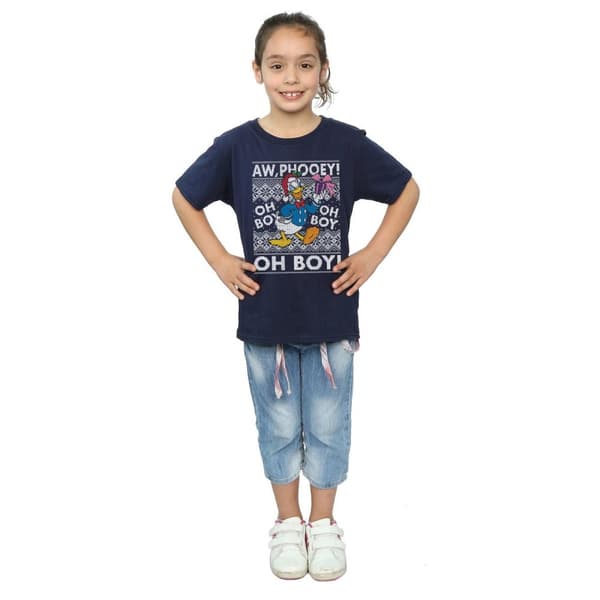 Disney Girls Donald Duck Christmas Fair Isle Cotton T-Shirt
