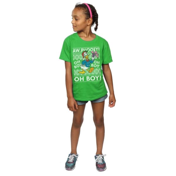 Disney Girls Donald Duck Christmas Fair Isle Cotton T-Shirt