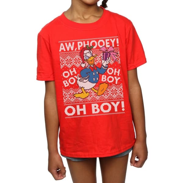 Disney Girls Donald Duck Christmas Fair Isle Cotton T-Shirt