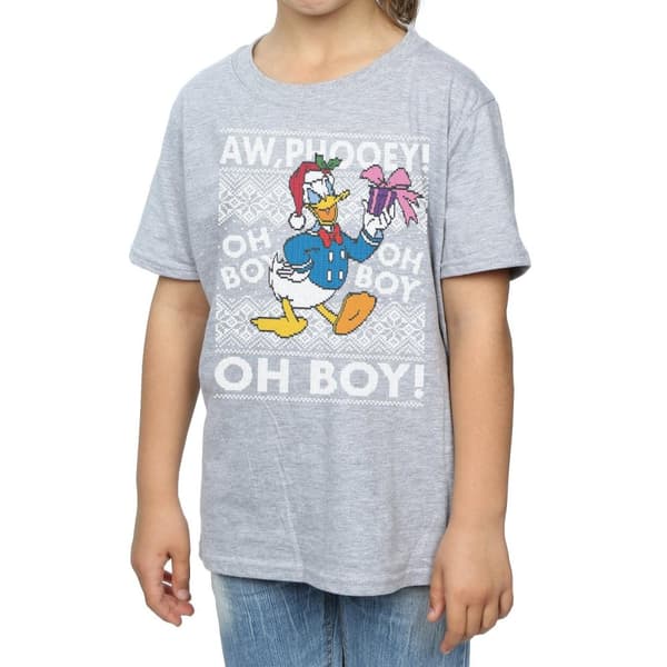 Disney Girls Donald Duck Christmas Fair Isle Cotton T-Shirt