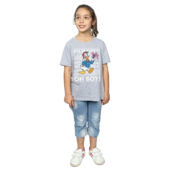 Disney Girls Donald Duck Christmas Fair Isle Cotton T-Shirt