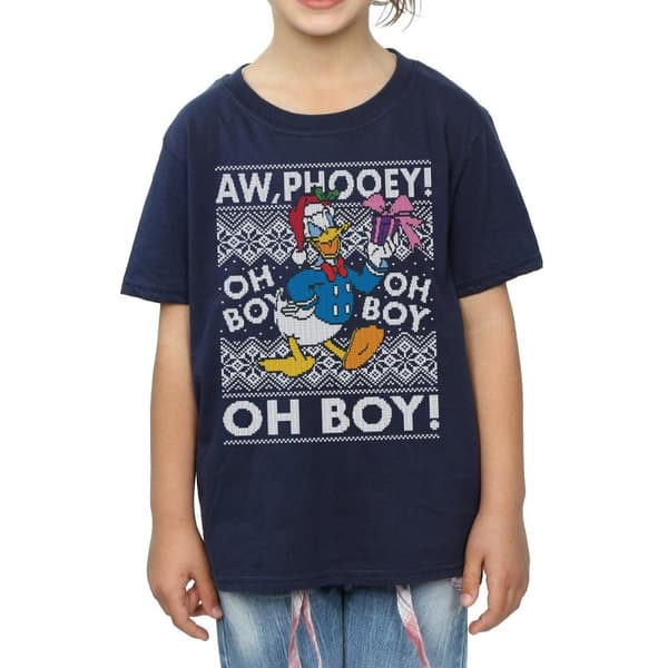 Disney Girls Donald Duck Christmas Fair Isle Cotton T-Shirt