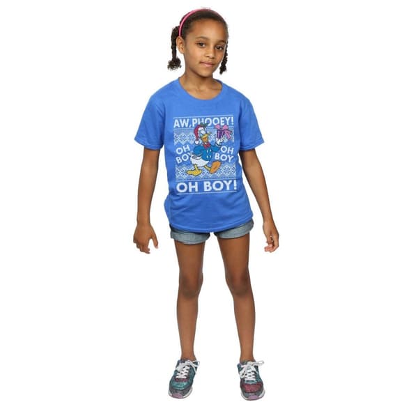 Disney Girls Donald Duck Christmas Fair Isle Cotton T-Shirt
