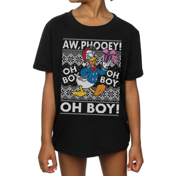 Disney Girls Donald Duck Christmas Fair Isle Cotton T-Shirt