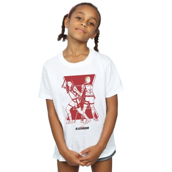 Marvel T-shirt i bomull med silhuett av systrar i filmen Black Widow för flickor