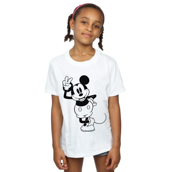 Disney Girls Mickey Mouse Peace Hand Cotton T-Shirt
