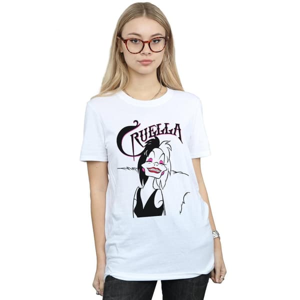 Disney Womens/Ladies Cruella De Vil Evil Smile Cotton Boyfriend T-Shirt