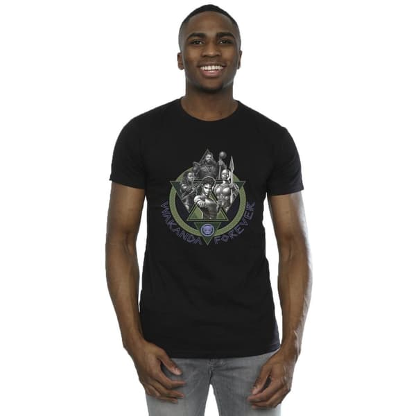 Marvel Mens Black Panther Wakanda Forever Group Ring Pose T-Shirt