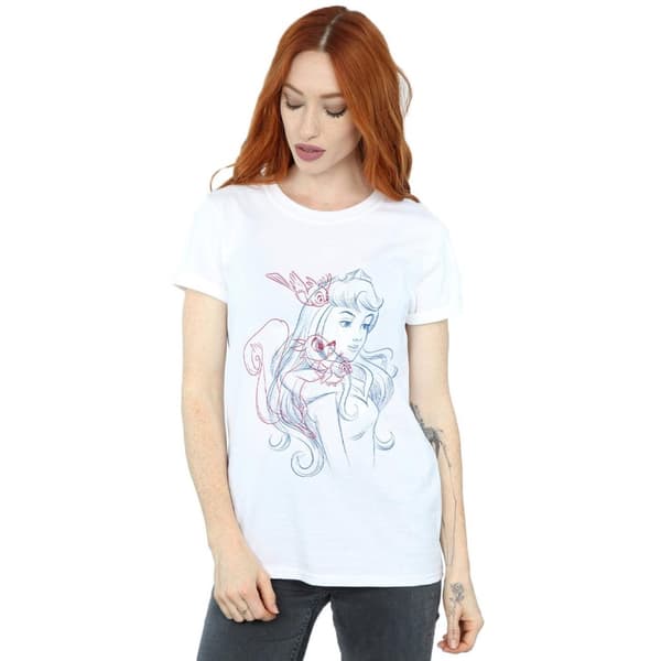 Disney Dam/Tjej Aurora Djur Sketch Bomull Boyfriend T-shirt