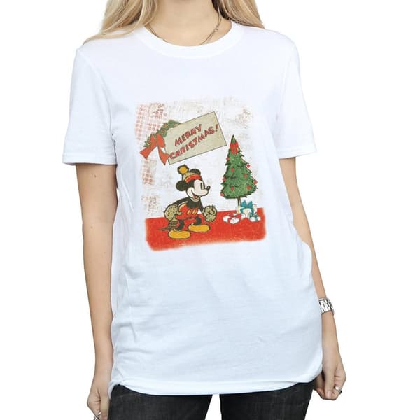 Disney Dam/Tjej Musse Pigg Vintage Jul Bomull Boyfriend T-shirt