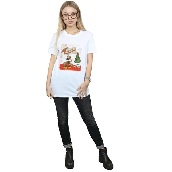 Disney Dam/Tjej Musse Pigg Vintage Jul Bomull Boyfriend T-shirt