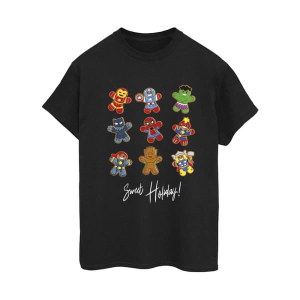 Marvel Dam/Tjej Gingerbread Avengers Boyfriend T-shirt i bomull Black M
