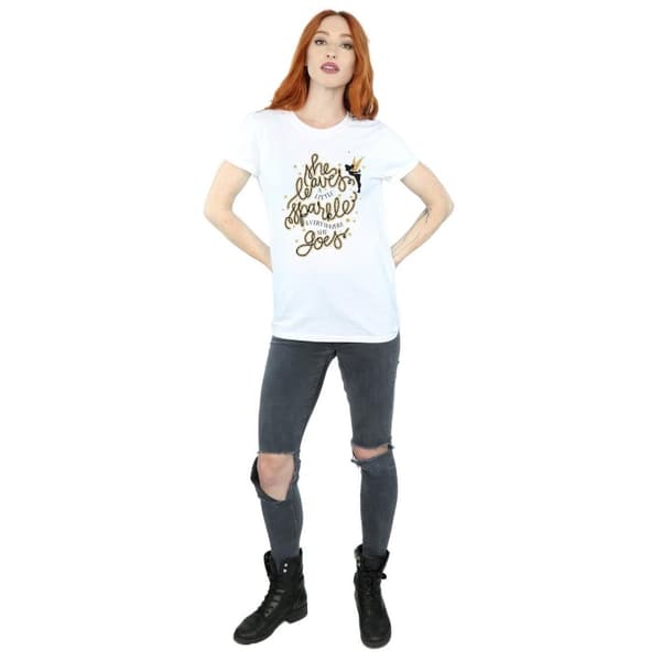 Disney Dam/Tjej Tinkerbell Stars Boyfriend T-shirt i bomull