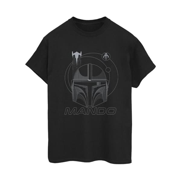 Star Wars Womens/Ladies The Mandalorian Rings Helmet Cotton Boyfriend T-Shirt