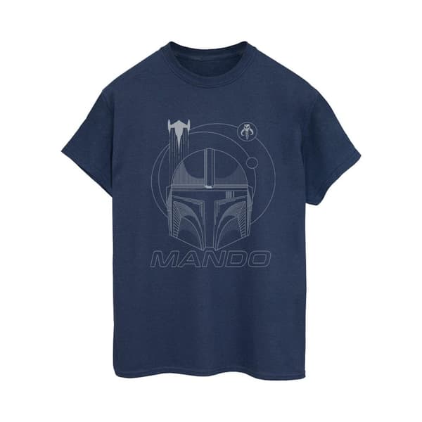 Star Wars Womens/Ladies The Mandalorian Rings Helmet Cotton Boyfriend T-Shirt