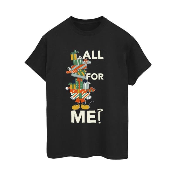 Disney Womens/Ladies Mickey Mouse Presents All For Me Cotton Boyfriend T-Shirt Black XL
