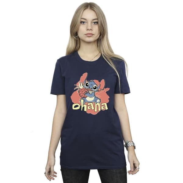 Disney Womens/Ladies Lilo And Stitch Ohana Pineapple Cotton Boyfriend T-Shirt