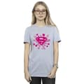 Miniatyrbillede 2 af 3: DC Comics Womens/Ladies Superman Pink Hearts And Stars Logo Cotton Boyfriend T-Shirt