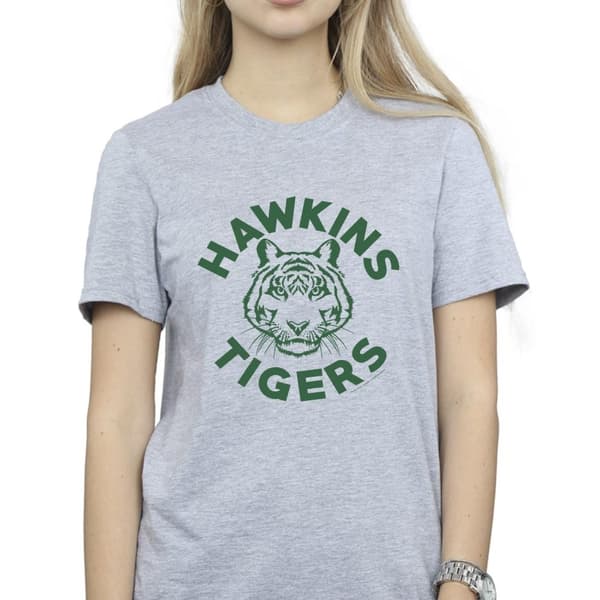 Netflix Dam/Tjej Stranger Things Hawkins Tigers Boyfriend T-shirt i bomull