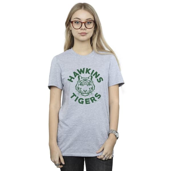 Netflix Dam/Tjej Stranger Things Hawkins Tigers Boyfriend T-shirt i bomull