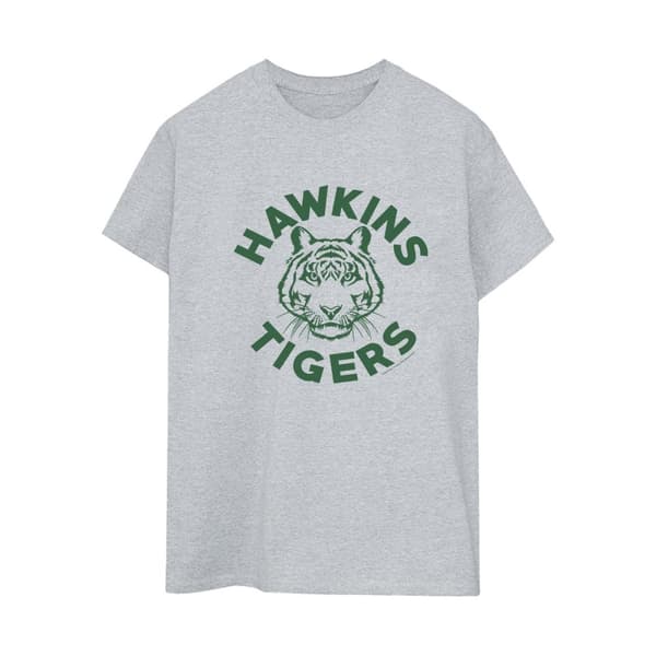 Netflix Dam/Tjej Stranger Things Hawkins Tigers Boyfriend T-shirt i bomull Sports Grey XL