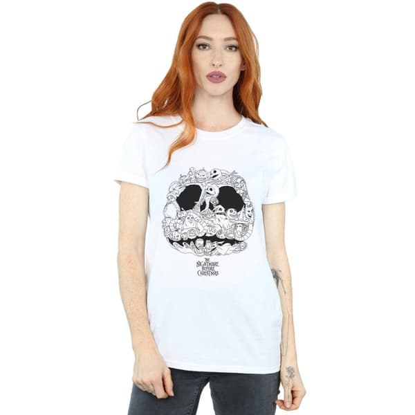 Disney Womens/Ladies Nightmare Before Christmas Jack Skellington Jack-O-Lanterns Cotton Boyfriend T-Shirt