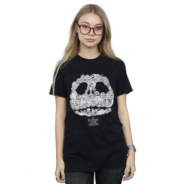Disney Womens/Ladies Nightmare Before Christmas Jack Skellington Jack-O-Lanterns Cotton Boyfriend T-Shirt