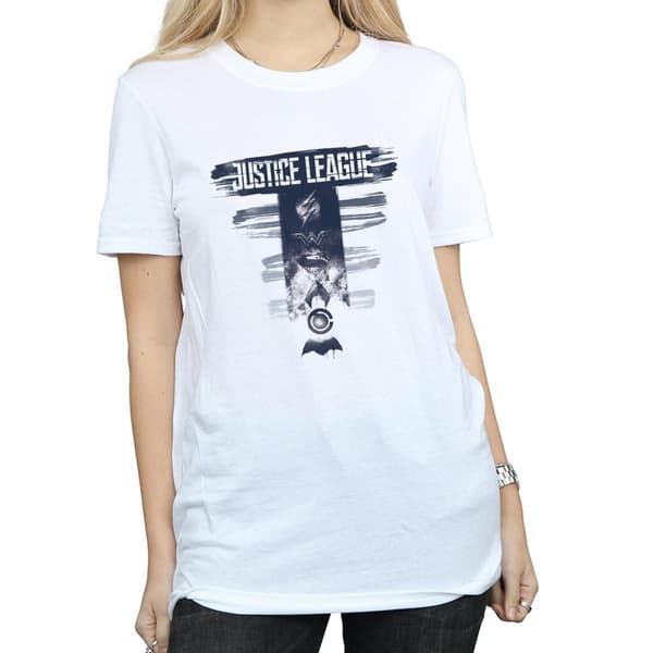 DC Comics Womens/Ladies Justice League Movie Logo Badges Cotton Boyfriend T-Shirt