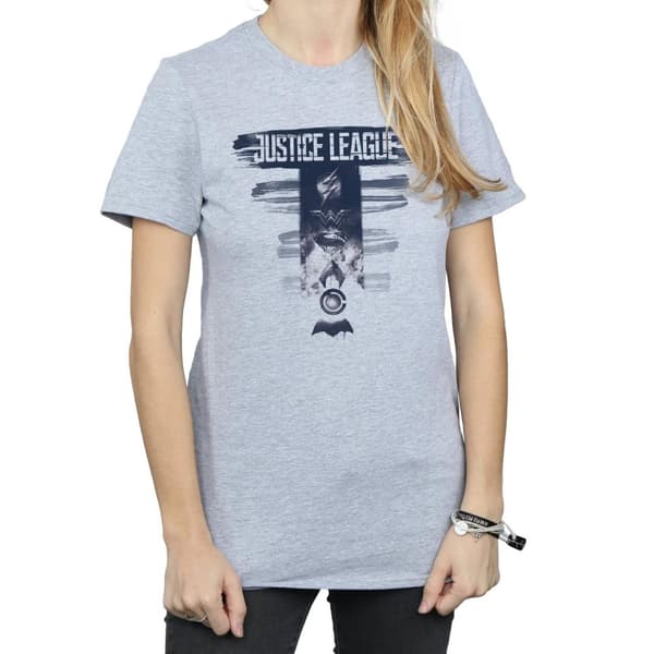 DC Comics Womens/Ladies Justice League Movie Logo Badges Cotton Boyfriend T-Shirt