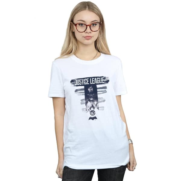 DC Comics Womens/Ladies Justice League Movie Logo Badges Cotton Boyfriend T-Shirt