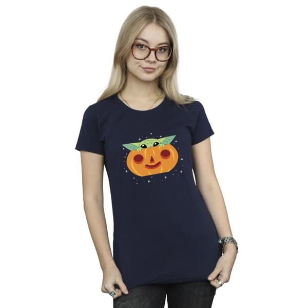 Star Wars Womens/Ladies The Mandalorian Grogu Pumpkin Cotton T-Shirt
