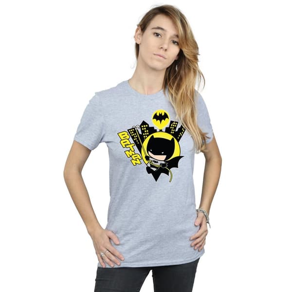 DC Comics Womens/Ladies Chibi Batman Swinging Cotton Boyfriend T-Shirt