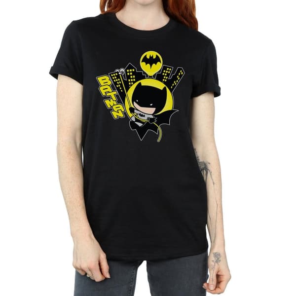 DC Comics Womens/Ladies Chibi Batman Swinging Cotton Boyfriend T-Shirt
