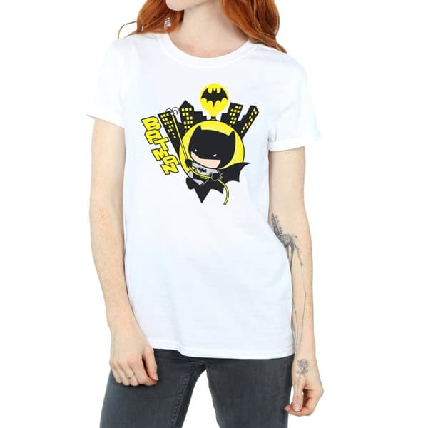 DC Comics Womens/Ladies Chibi Batman Swinging Cotton Boyfriend T-Shirt