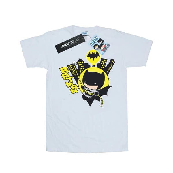 DC Comics Womens/Ladies Chibi Batman Swinging Cotton Boyfriend T-Shirt White L