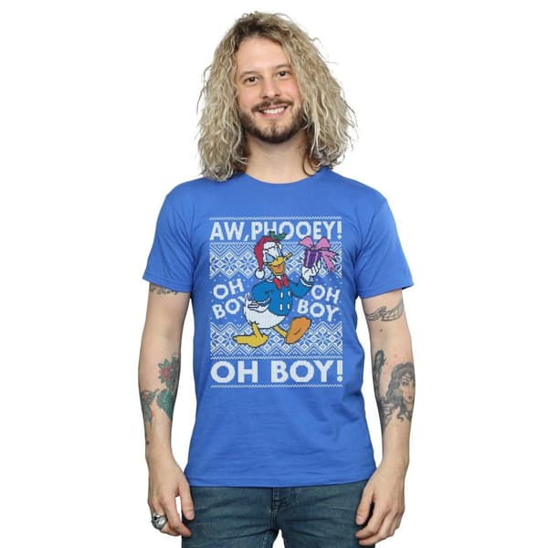 Disney Mens Donald Duck Christmas Fair Isle T-Shirt