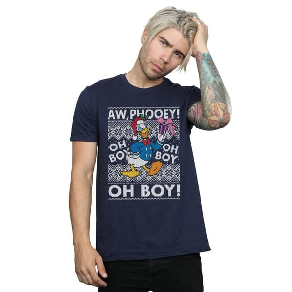 Disney Mens Donald Duck Christmas Fair Isle T-Shirt