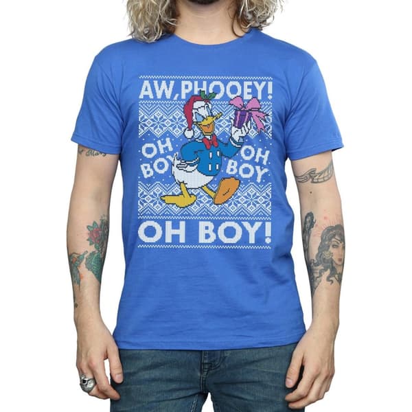 Disney Mens Donald Duck Christmas Fair Isle T-Shirt