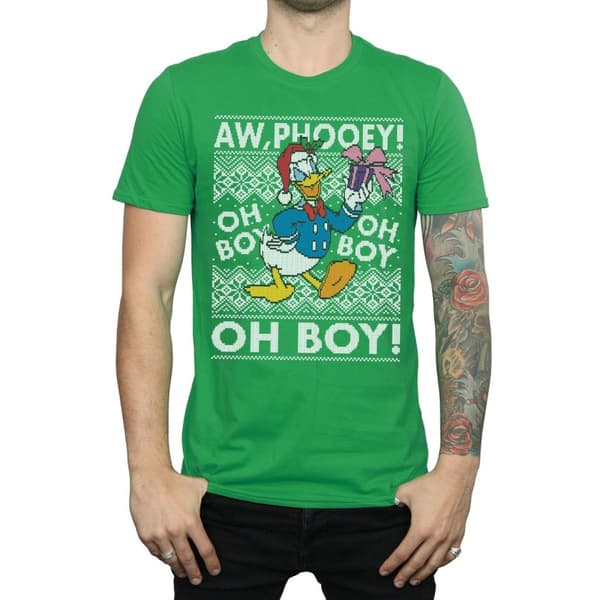 Disney Mens Donald Duck Christmas Fair Isle T-Shirt